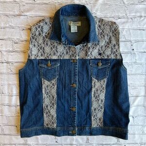VTG Y2K Denim Vest Lace Detail XXXL Women’s Western Jean “Love Jeans” Cowgirl